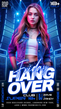 Blue Neon Club Night Event Instagram Story Video template