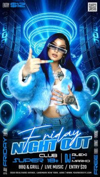 Blue Neon Club Night Event Instagram Story Video template