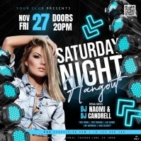 BLUE neon club party event design template Square (1:1)