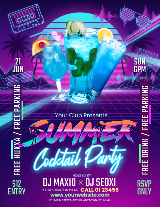 Blue Cocktail Party Flyers Template | PosterMyWall