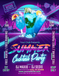 Blue Neon Cocktail Party Flyer Volante (Carta US) template