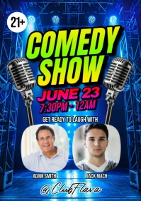 Blue Neon Comedy Show Flyer A5 template