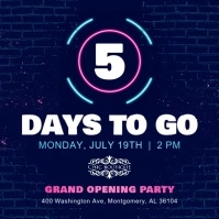 Blue Neon Countdown Square Video Vierkant (1:1) template