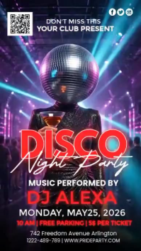 Blue Neon Disco Night Party Instagram Story Video template