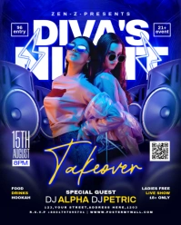 Blue Neon Divas Night Party Instagram Portrait template