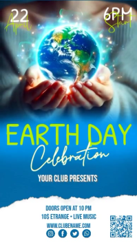 Blue Neon Earth Day Celebration Instagram Story Video template