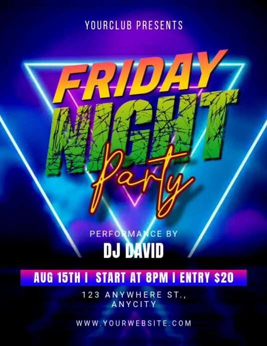 Blue Neon Friday Night Party Pamflet (letter As) Iflaya (Incwadi ye-US) template