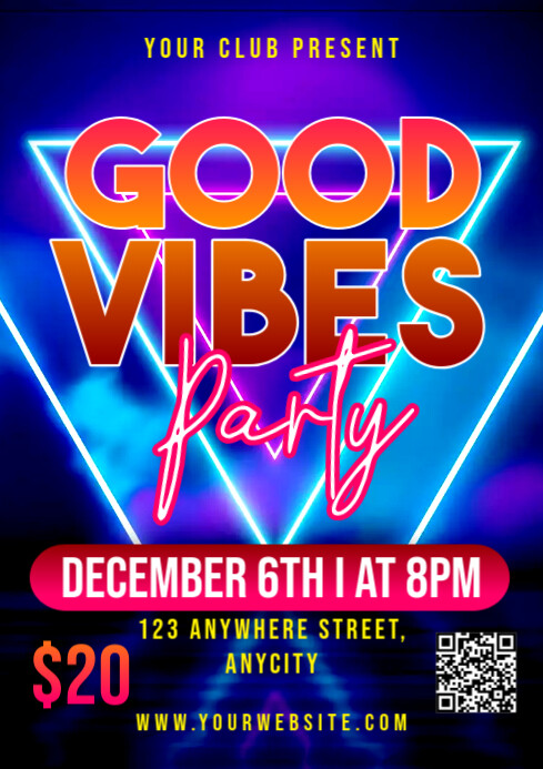 Blue Neon Good Vibes Party A1 template
