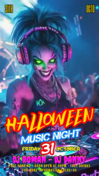 Blue Neon Halloween Music Night Party Instagram Reel template