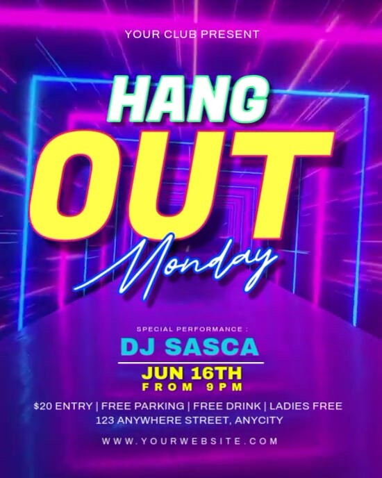 Blue Neon Hangout Party Instagram Portrait template