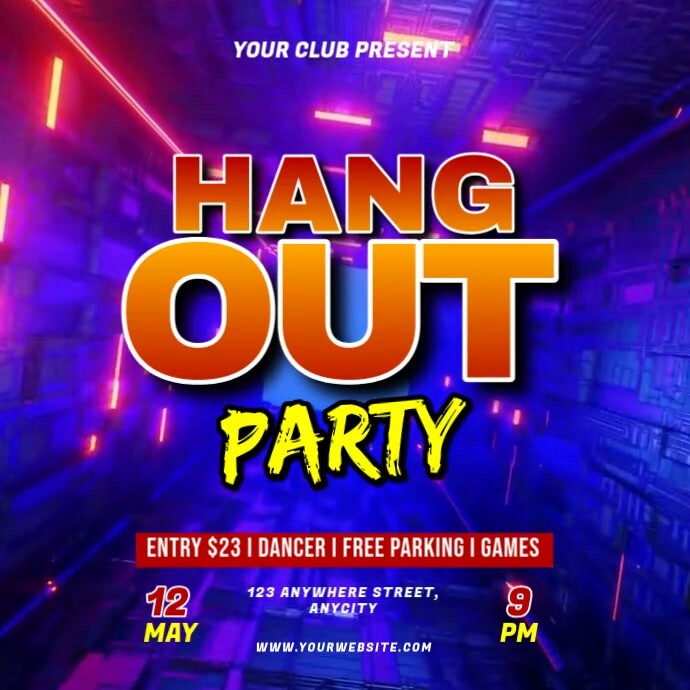 Blue Neon Hangout Party Pos Instagram template