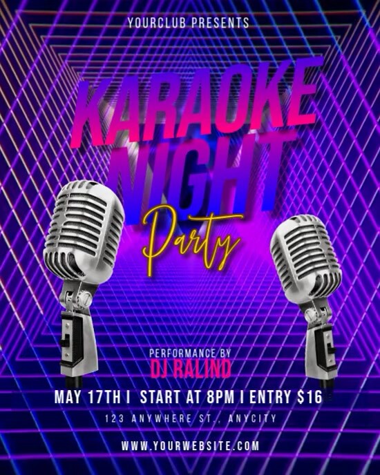 Blue Neon Karaoke Night Party Instagram Portrait template
