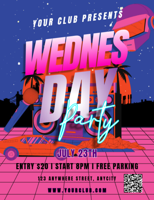 Blue Neon Karaoke Night Party Pamflet (letter As) Ulotka (US Letter) template