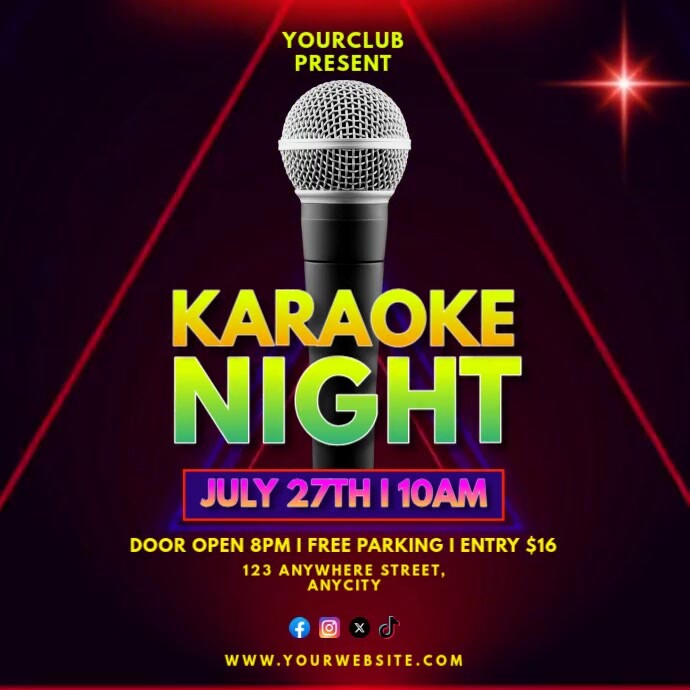 Blue Neon Karaoke Night Pos Instagram template