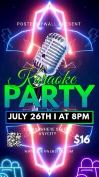 Blue Neon Karaoke Party Reel Instagram template