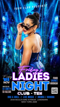 Blue Neon Ladies Night Club Event Instagram Story Video Instagram-verhaal template