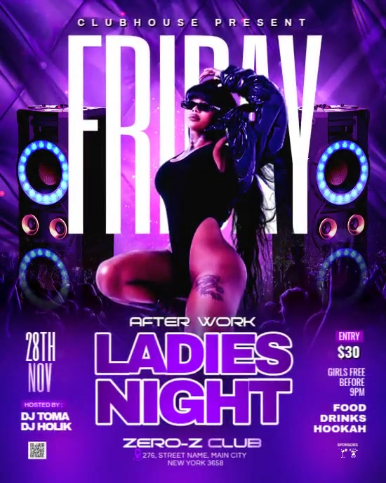 Blue Neon Ladies Night Club Party Instagram Portrait Template ...