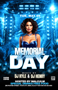 Blue Neon Memorial Day Weekend Party Tabloid แทบลอยด์ template