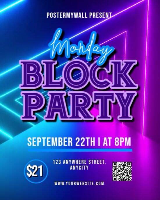 Monday Blocks Frame Blue Neon Monday Block Party Instagram Portrait Template | PosterMyWall