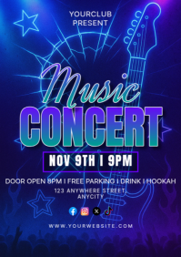 Blue Neon Music Concert A1 template