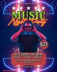 Blue Neon Music Night Party Instagram Portrait template