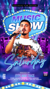 Blue Neon Music Show Night Party Instagram Story template