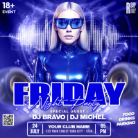 Blue Neon Night Party Square Persegi (1:1) template