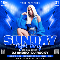 Blue Neon Night Party Square Cuadrado (1:1) template