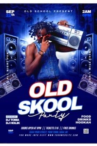 Blue Neon  Old School Party Poster โปสเตอร์ template