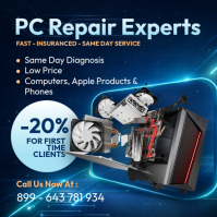 Blue Neon PC Repair Laptop Repairs – Futuristic Tech Service Instagram Post banner template