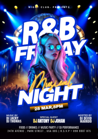 Blue Neon R&B Music Night A1 template