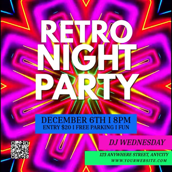 Blue Neon Retro Night Party Pos Instagram Template | PosterMyWall