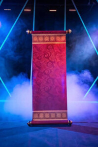 Blue Neon Royal Scroll Stage Banner  Poster template