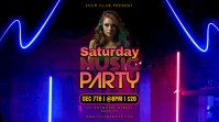 Blue Neon Saturday Music Party Pos Twitter template