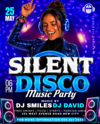 Blue Neon Silent Disco Party quiet headphones rave night club music dj video background promotion po Instagram Portrait template