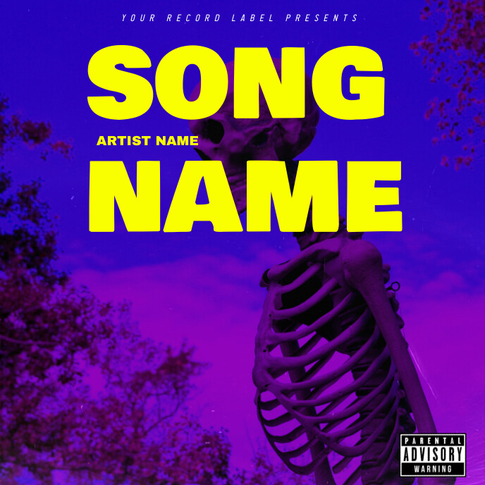 Blue Neon Skeleton  Album Cover template