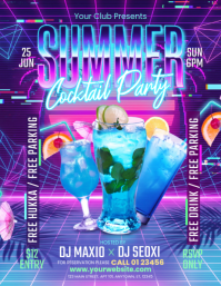 Blue Neon Summer Cocktail Party Flyer 传单(美国信函) template