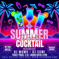 Blue Neon Summer Cocktail Party Instagram Post template