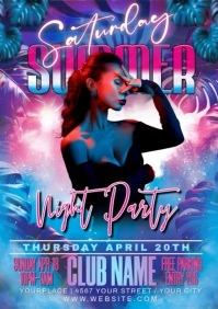 Blue Neon Summer Party A3 template