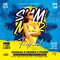 Blue Neon Summer Tropical Party Instagram Post template