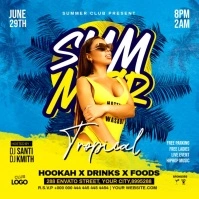 Blue Neon Summer Tropical Party Instagram Post template