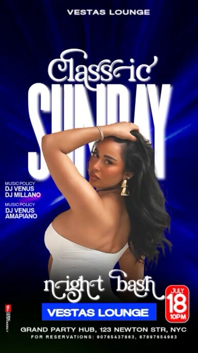 Blue Neon Sunday Bash  Digital Display (9:16) template