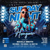 Blue Neon Sunday Hangover Ladies Night party Instagram Post template