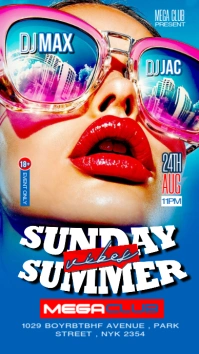 Blue Neon Sunday Summer Vibes Party Template Instagram Story