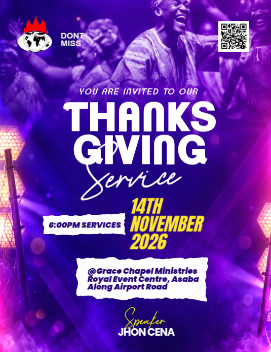 Blue Neon Thanksgiving Service Invitation Flyer Template | PosterMyWall