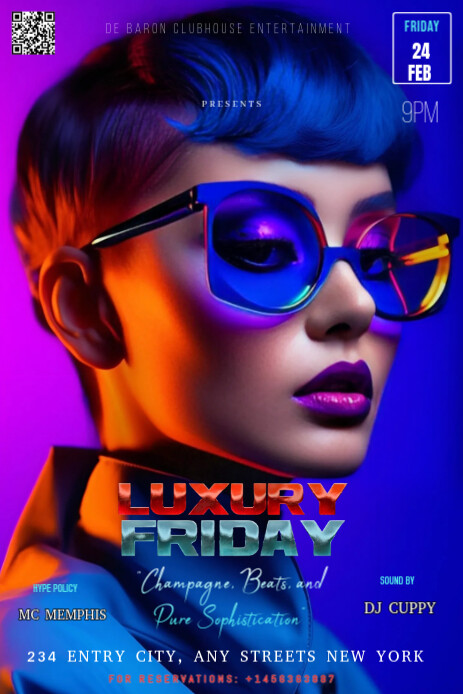 Blue Neon The Image Is A Sleek And Futuristic Event Poster For A Nightclub Party Called "luxury Frid Ihluzo le-Pinterest template