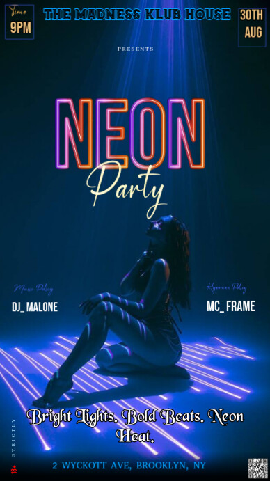 Blue Neon This Image Is A Dynamic And Modern Poster Advertising A "neon Party," Instagram Story template