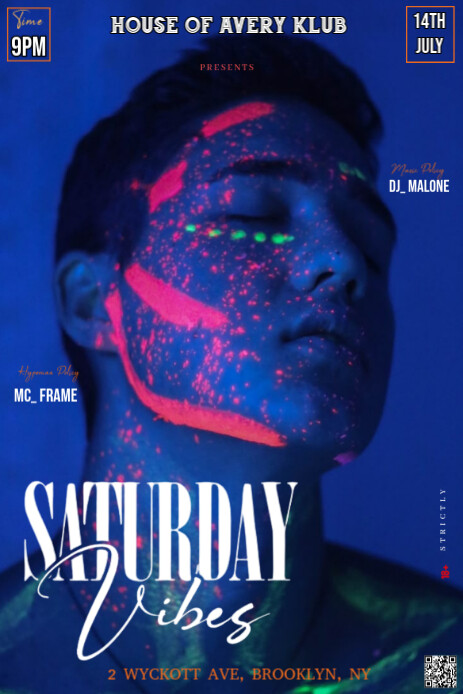 Blue Neon This Image Is A Vibrant And Striking Poster Design For A "saturday Vibes" Event Pinterest template