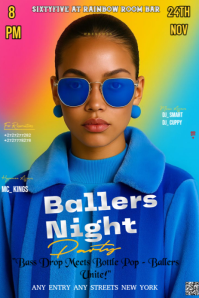Blue Neon This Is A High-energy, Color-blocked Event Flyer For A Party Titled "ballers Night Party" Gráfico de Pinterest template