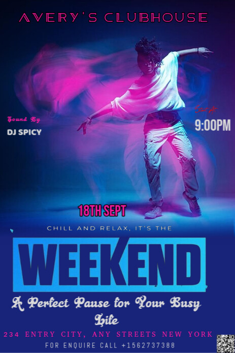 Blue Neon This Is A Vibrant Flyer For A Weekend Event Pinterest Graphic ...